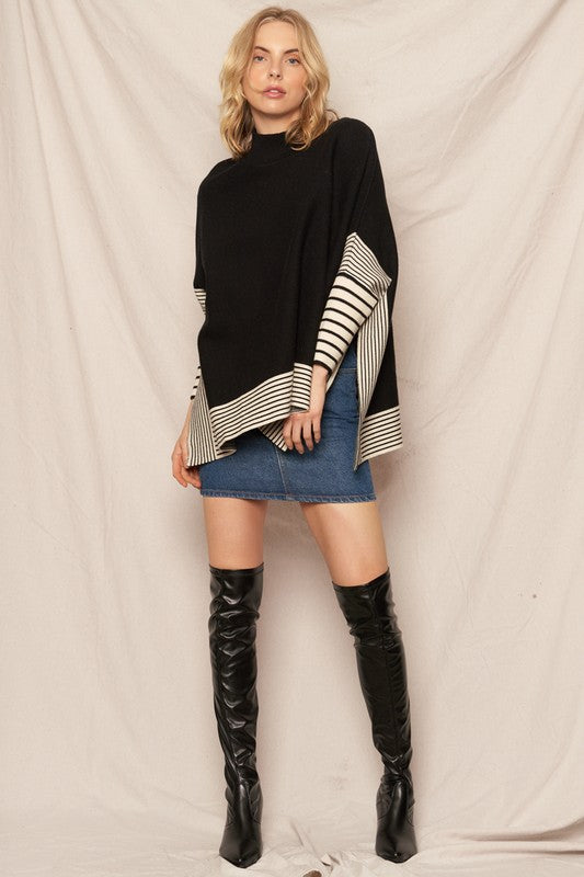 Genevieve Lake Geneva Oversized Striped Knit Cape Sweater