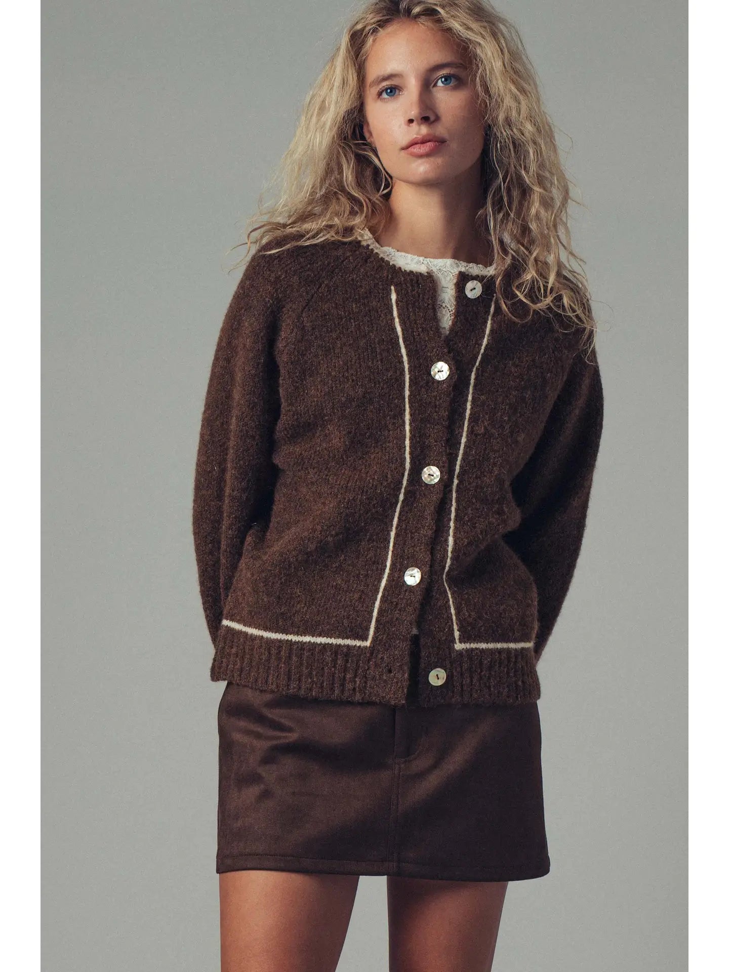 Urban Daizy Contrast Trim Button Cardigan (Various Colors)