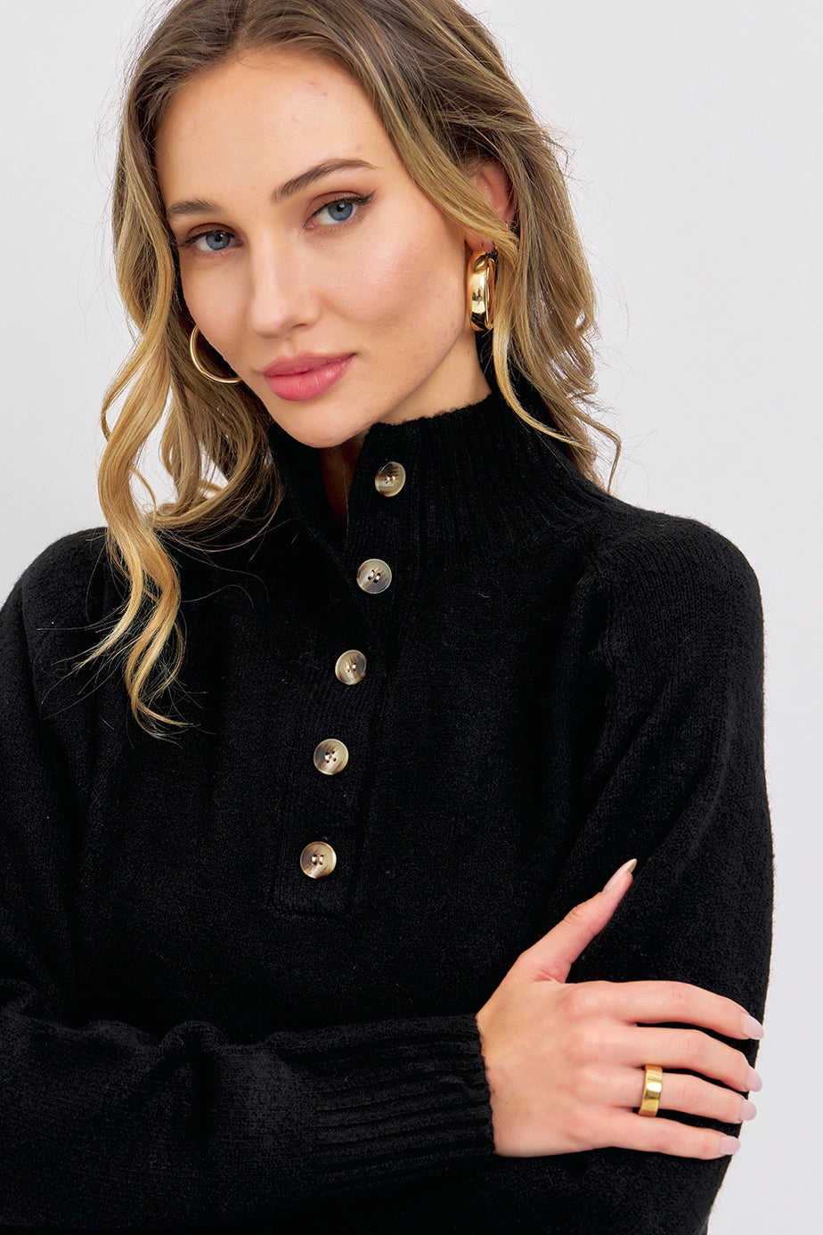 Sweet Lovley Buttoned High Collar Sweater