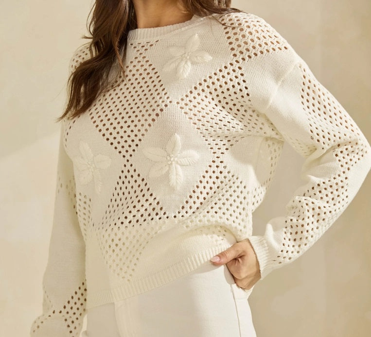 Able Flower Embroidered Openwork Sweater Top