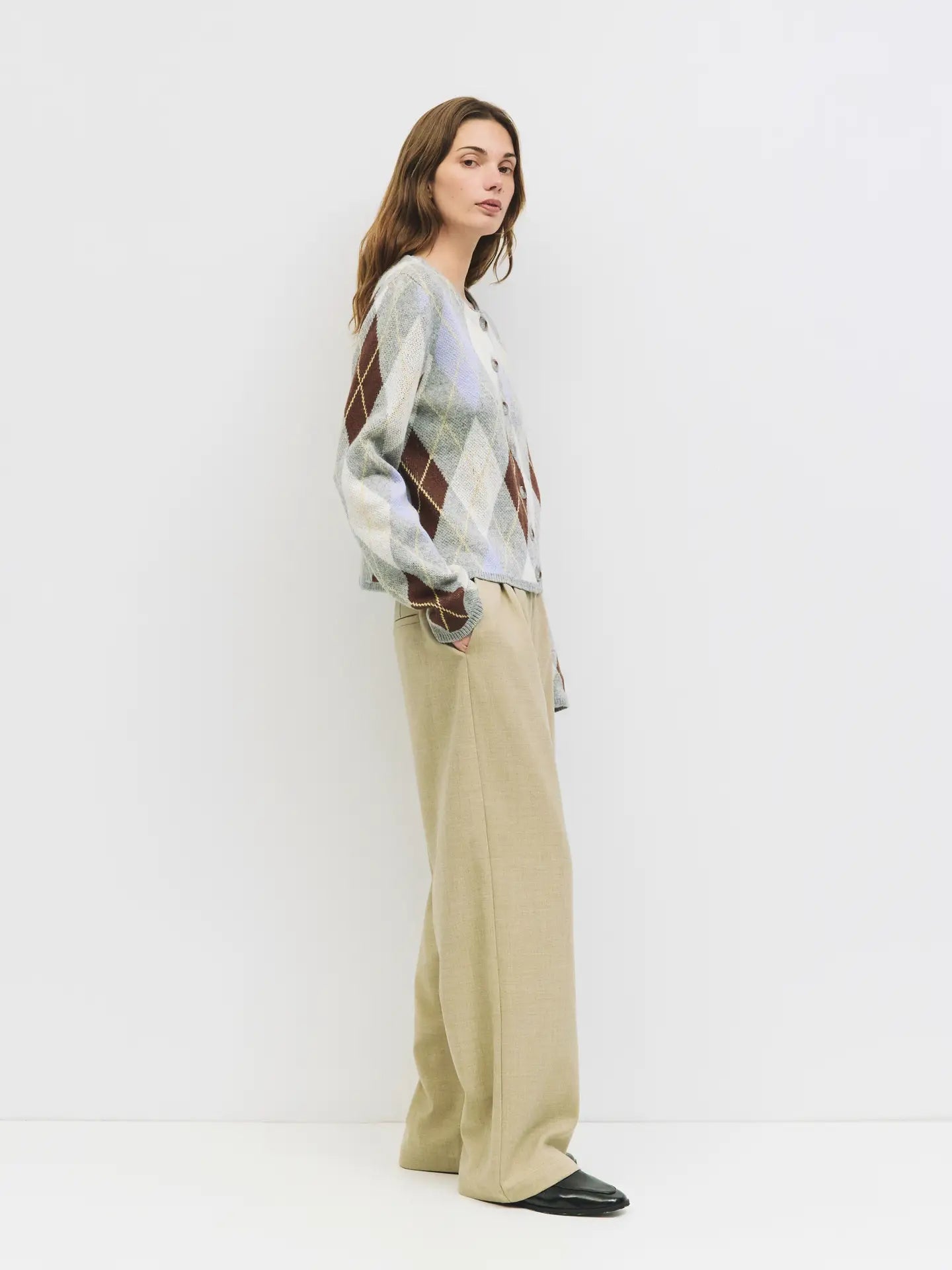 All Row Argyle Knit Cardigan