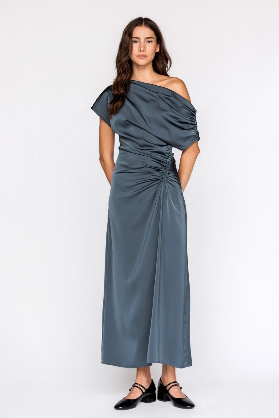 Storia One Shoulder Ruched Midi Dress