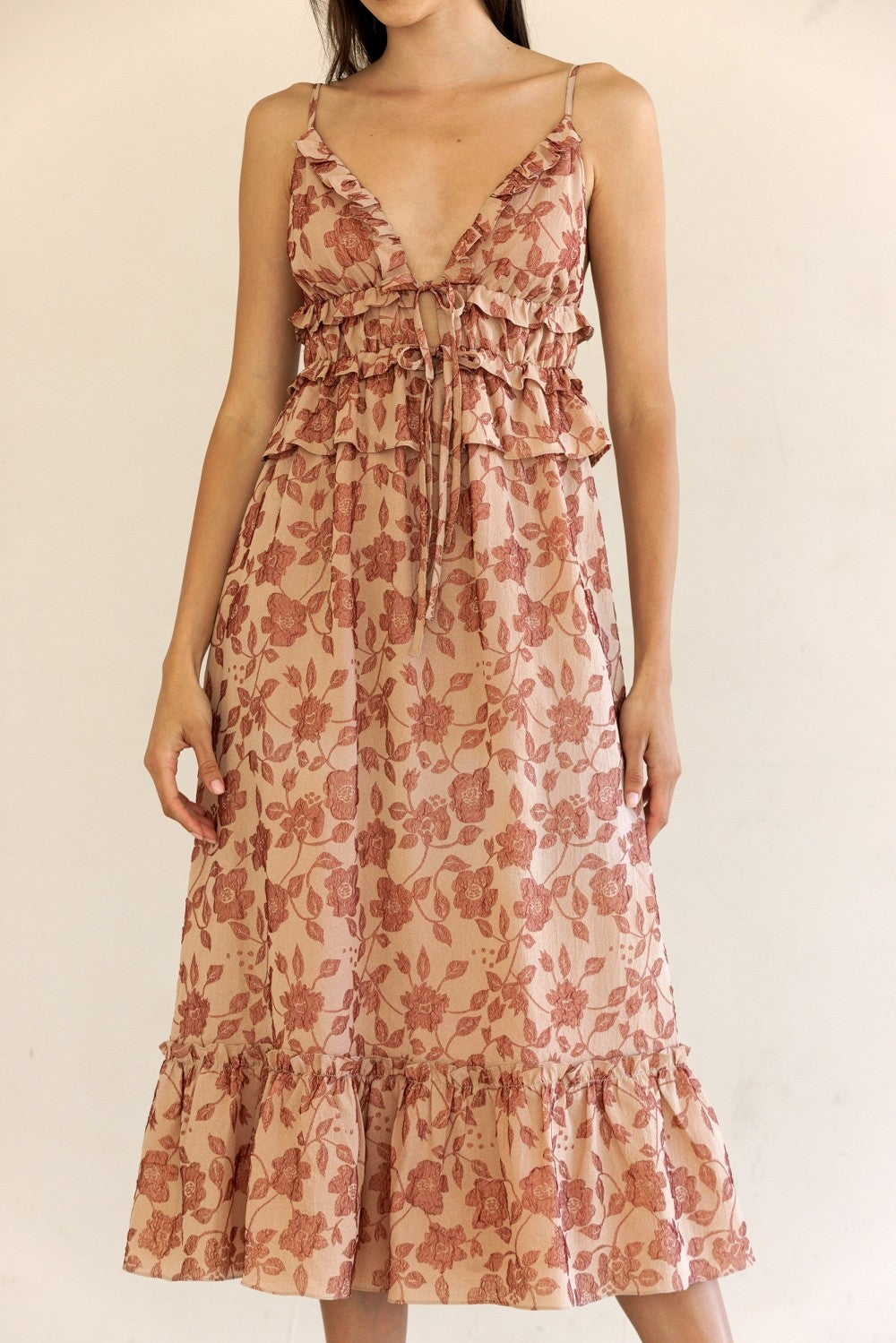 Storia Floral Ruffle Midi Dress
