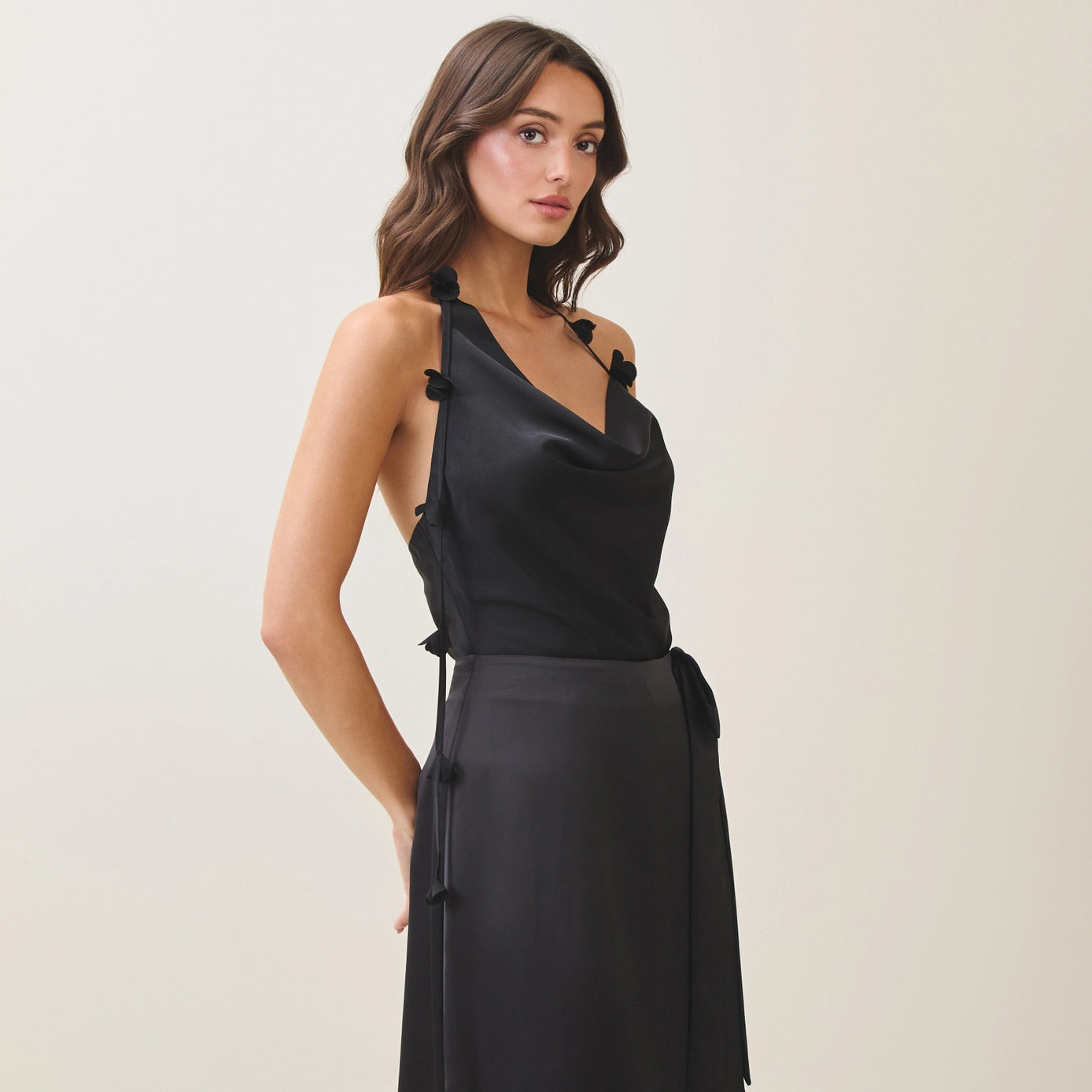 Able Cowlneck Halter Satin Top