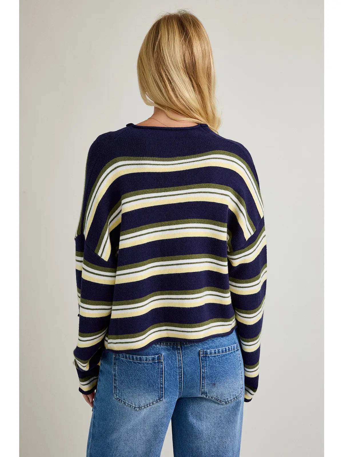 Le Lis Roll Hem Buttons Detail Striped Cardigan