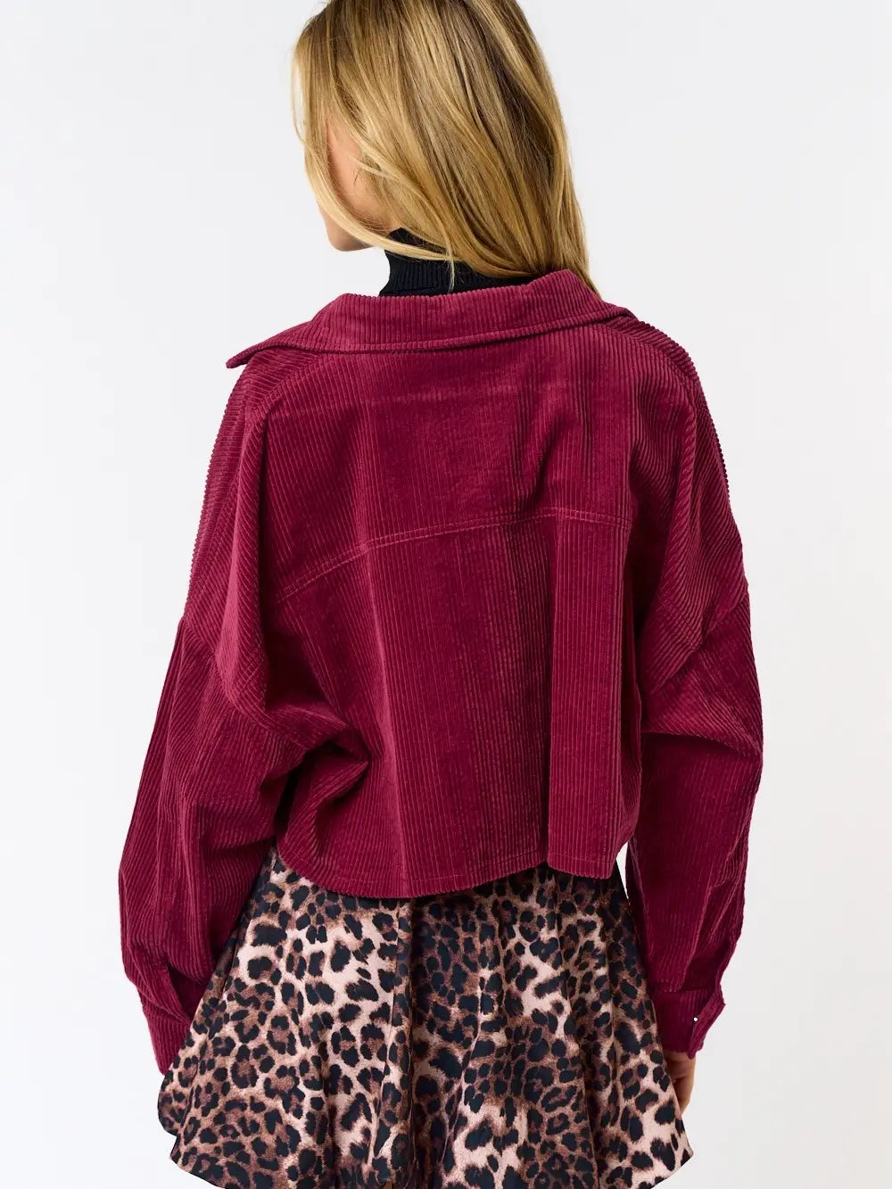 Blue Blush Corduroy Button Up Crop Jacket