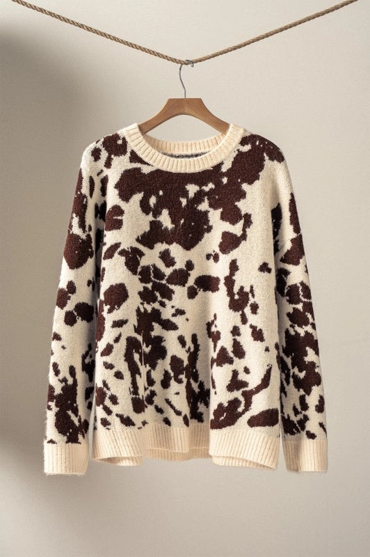 Urban Daizy Cow Print Relaxed Fit Knit Top