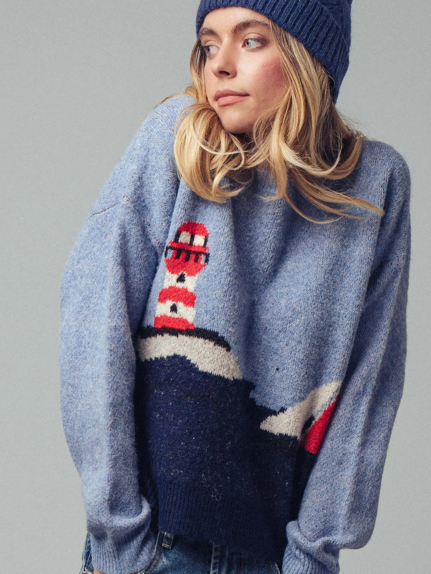Urban Daizy Nautical Lighthouse Knit Sweater