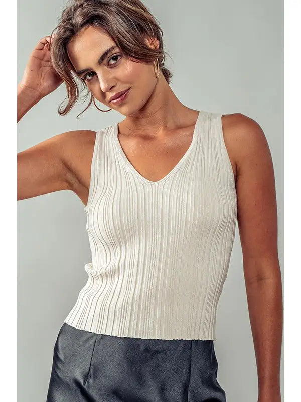 Urban Daizy Textured Ribbed V Neck Knit Tank Top
