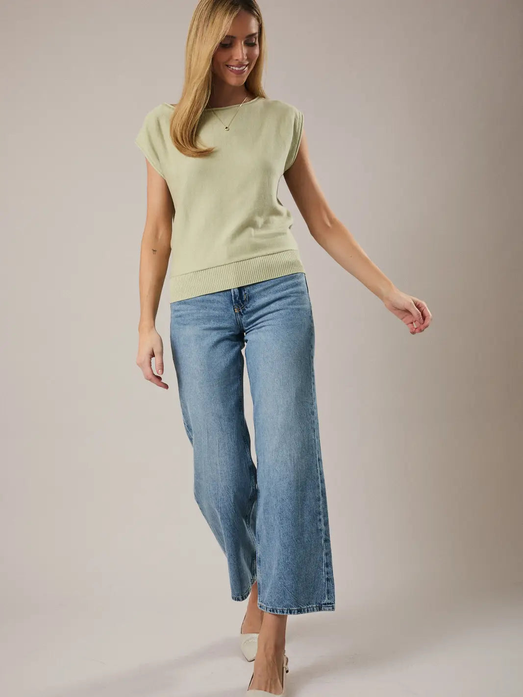 Sunday Edition Boat Neck Wide Shoulder Knit Top