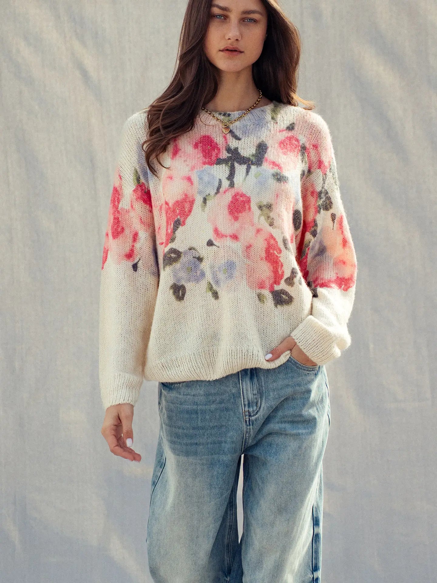 Urban Daizy Oversized Floral Print Soft Knit Sweater