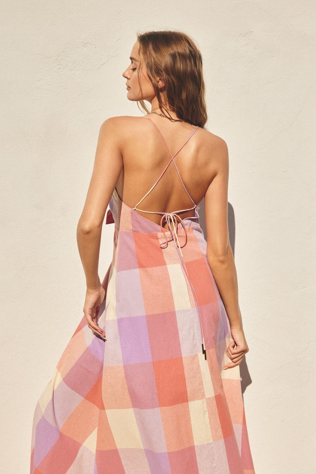 Dress Forum Pastel Checkered Knot Front Maxi Dress