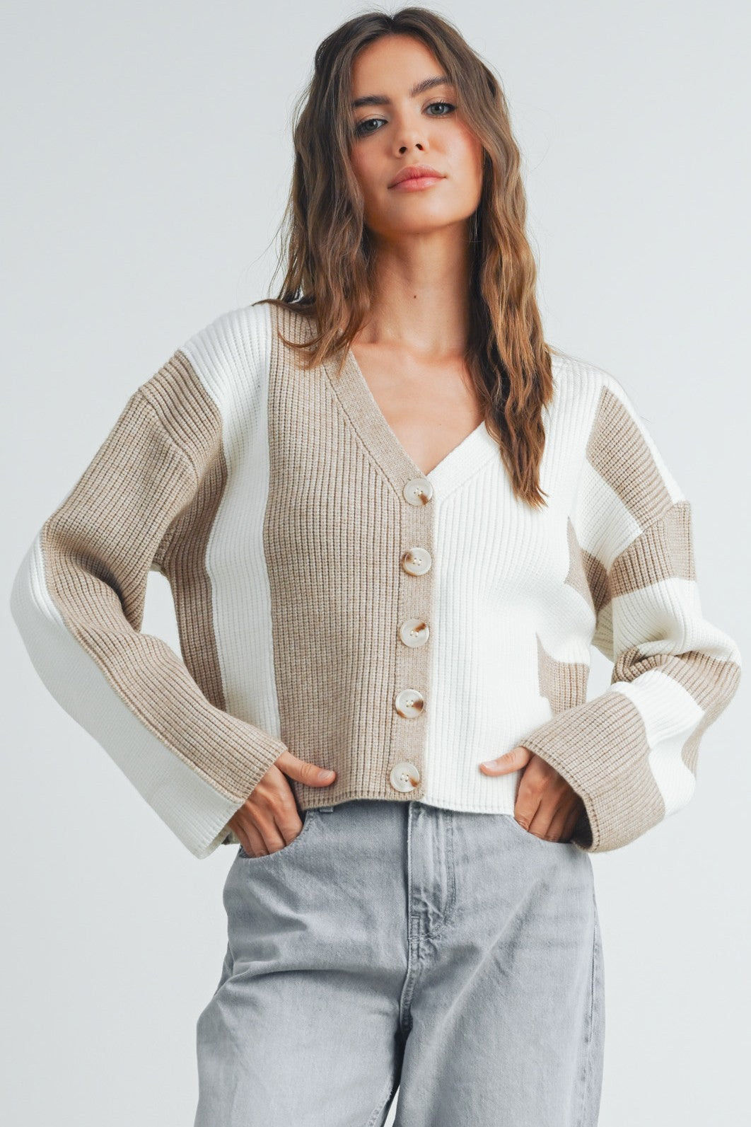 Buttermelon Color Block Button Down Cardigan