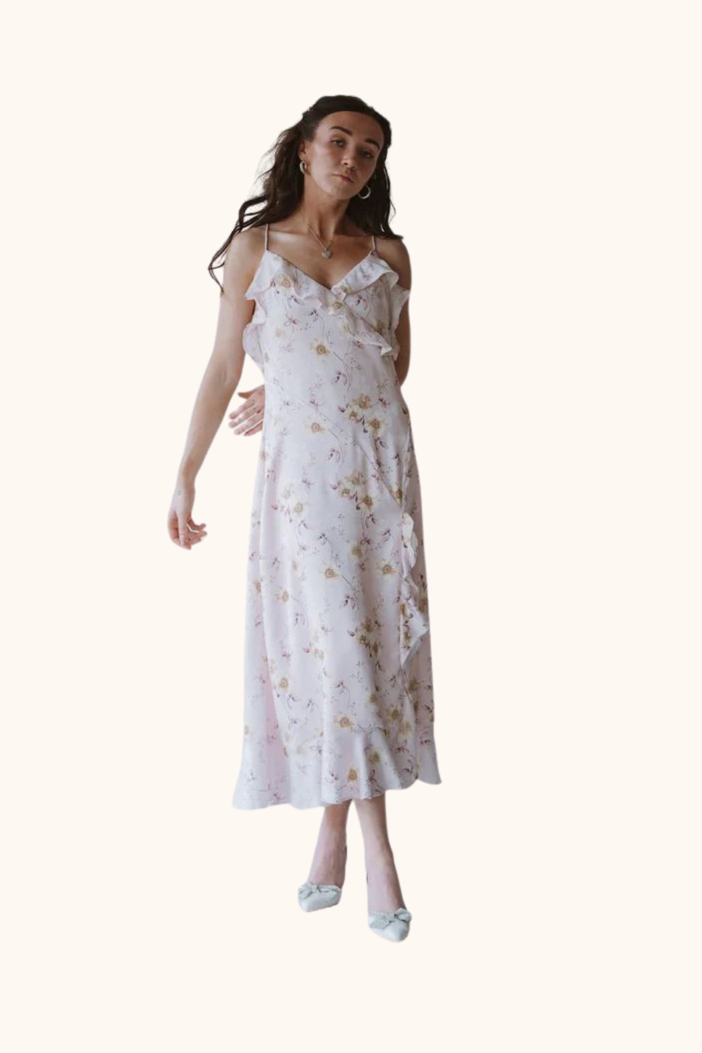 Storia Ruffle Floral Midi Dress