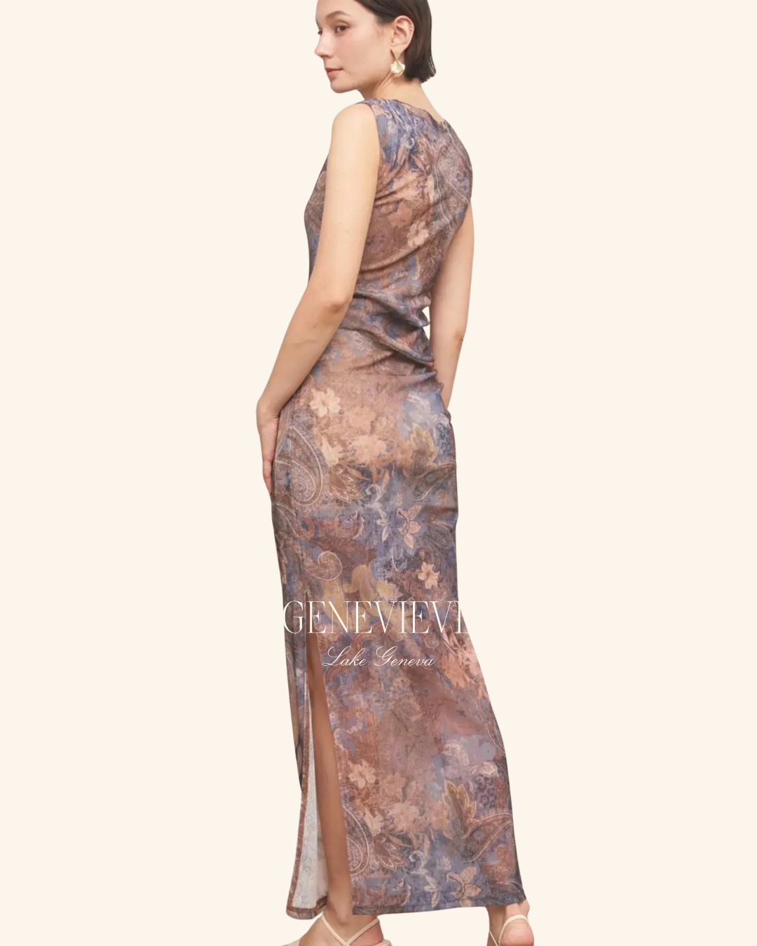 En Creme Dusty Blue Brown Dress