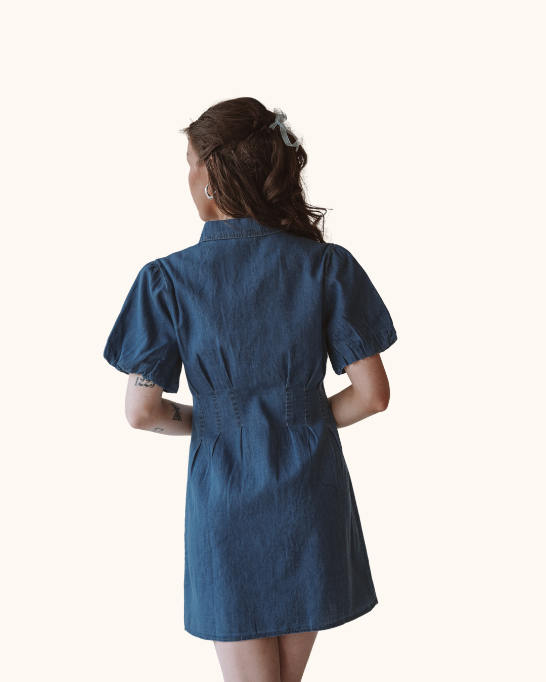 Storia Denim Pleated Mini Dress