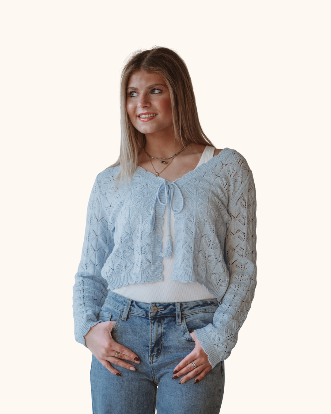 Storia Light Blue Tie Front Knit Cardigan