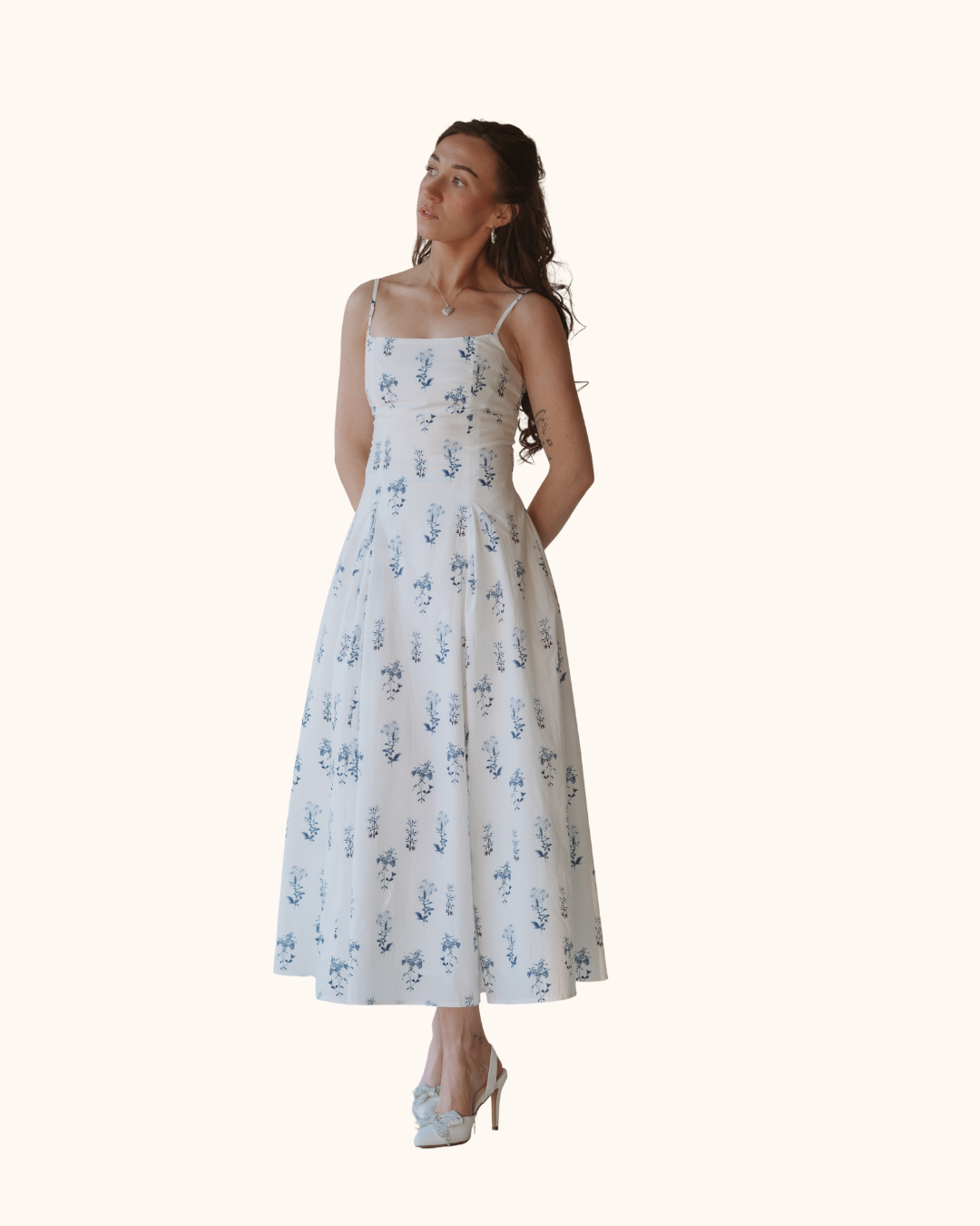 Mable Floral Strap Shoulder Midi Dress