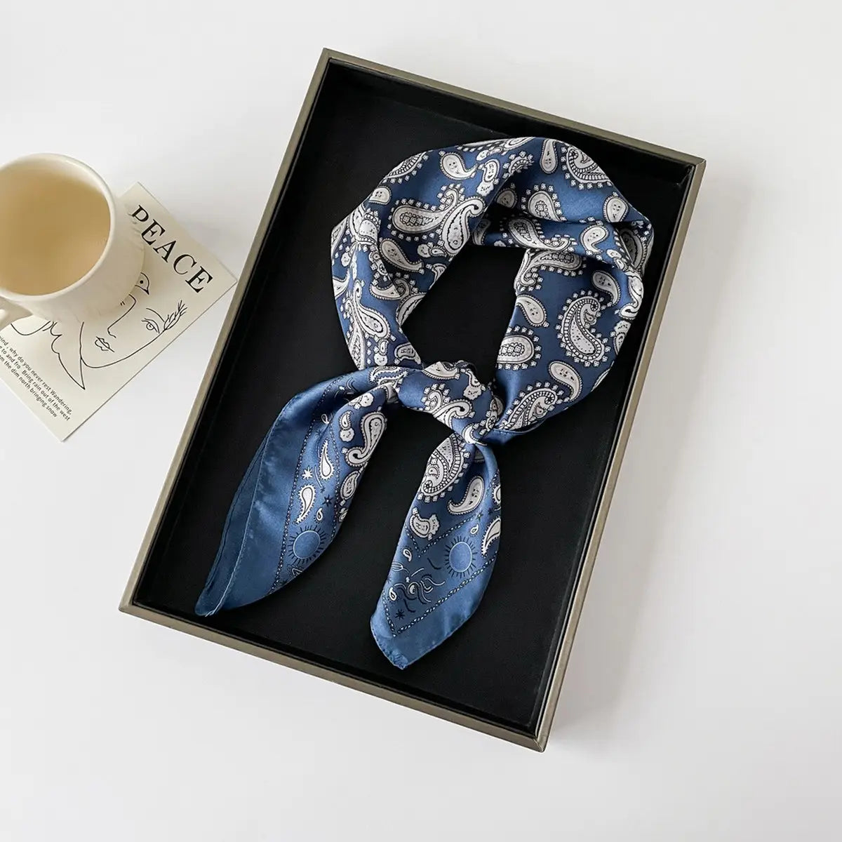 Dark Blue Paisley Satin Square Scarf
