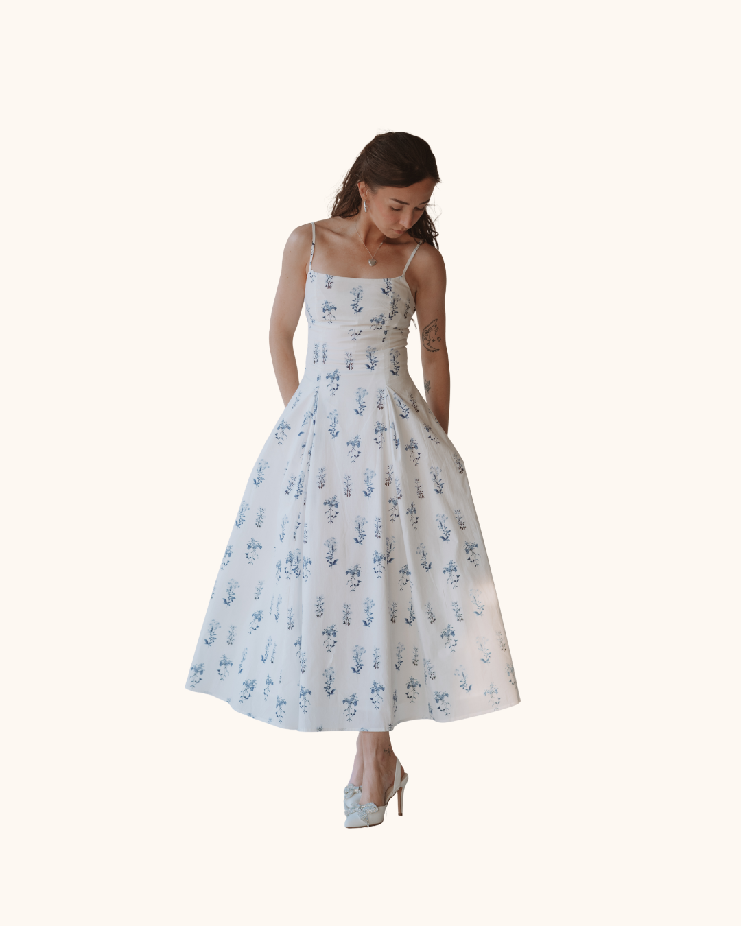Mable Floral Strap Shoulder Midi Dress