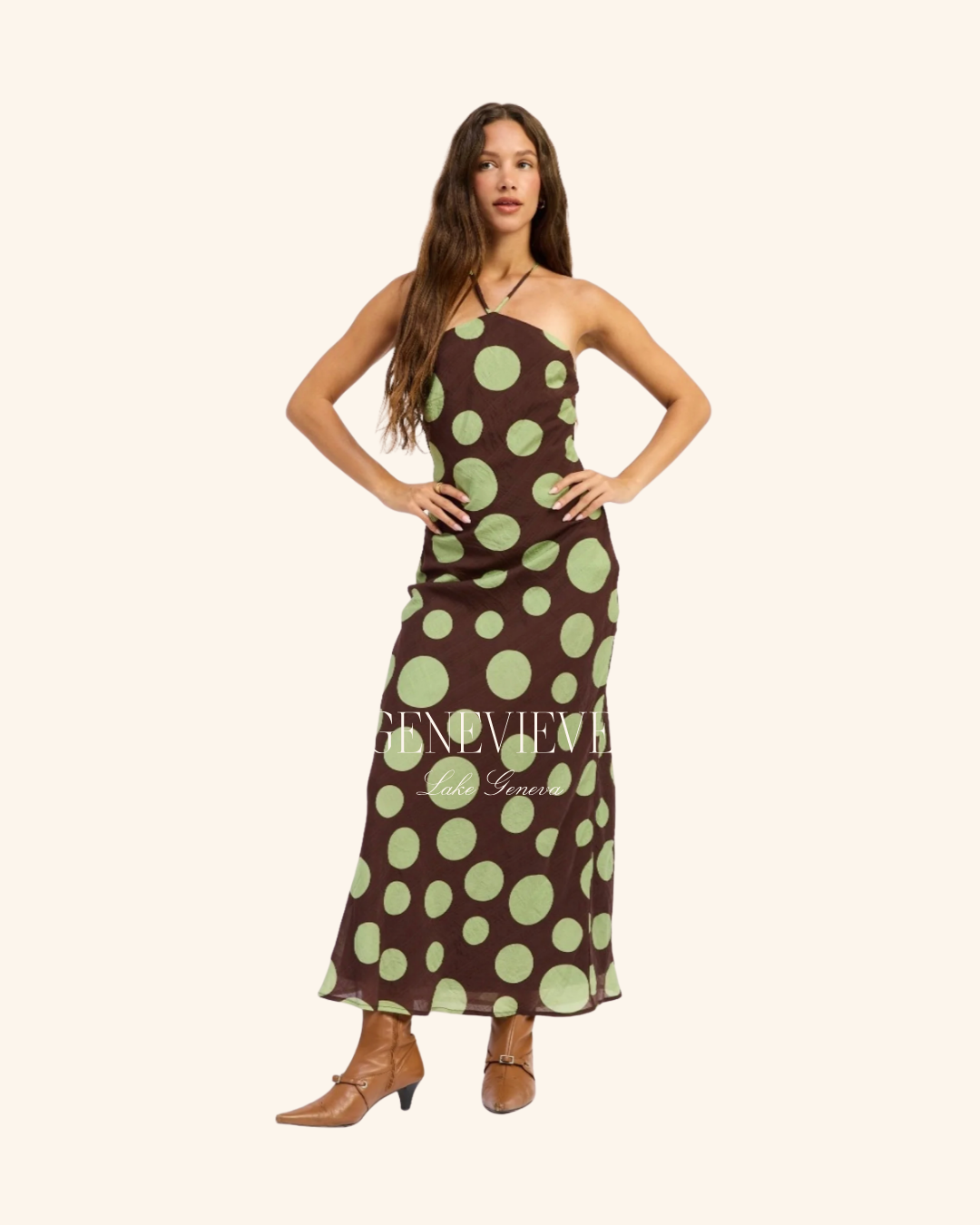 Emory Park Brown Green Halter Midi