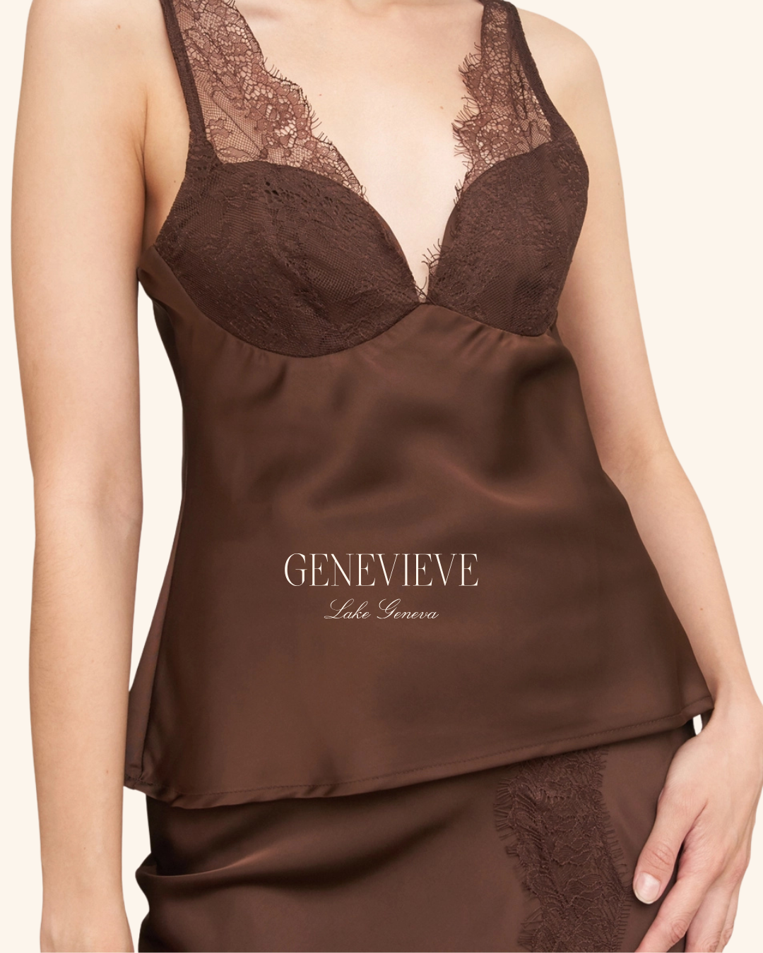 En Creme Brown Lace Top
