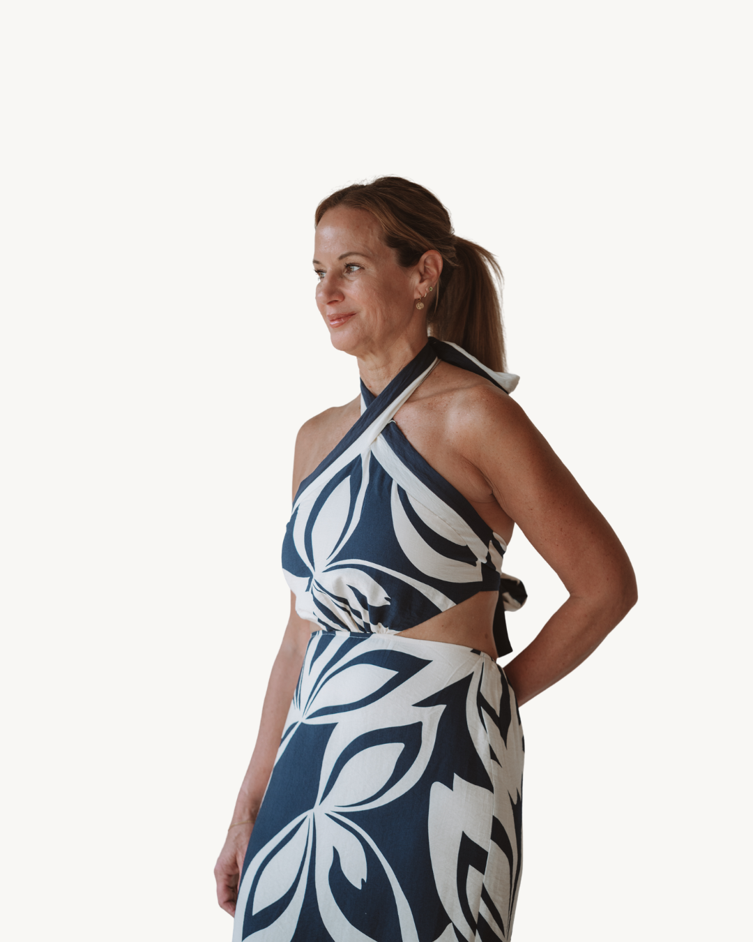 Mable Navy Printed Halter Midi Dress