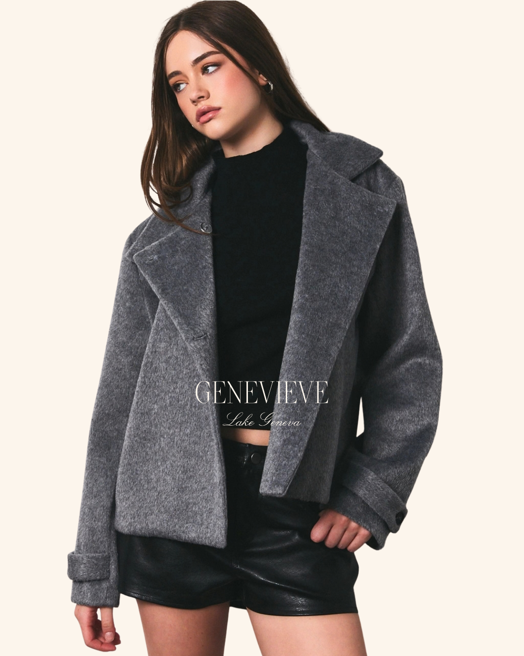 Le Lis Grey Crop High Neck Coat