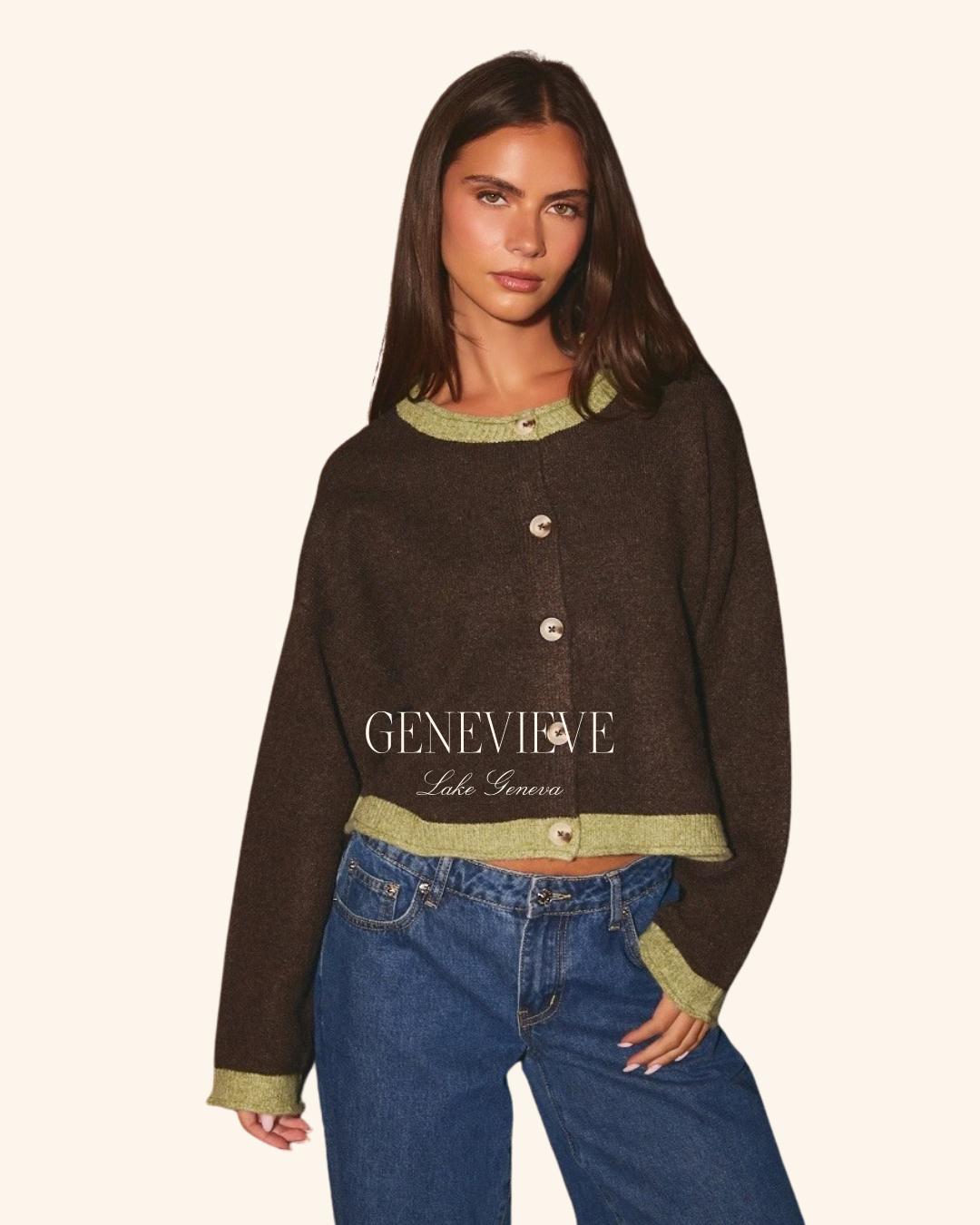 Le Lis Brown Green Contrast Cardigan