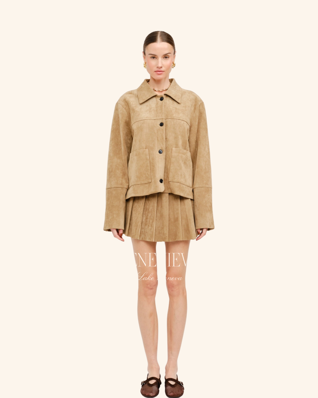 Sofie The Label Tan Vegan Pleated Mini Skirt
