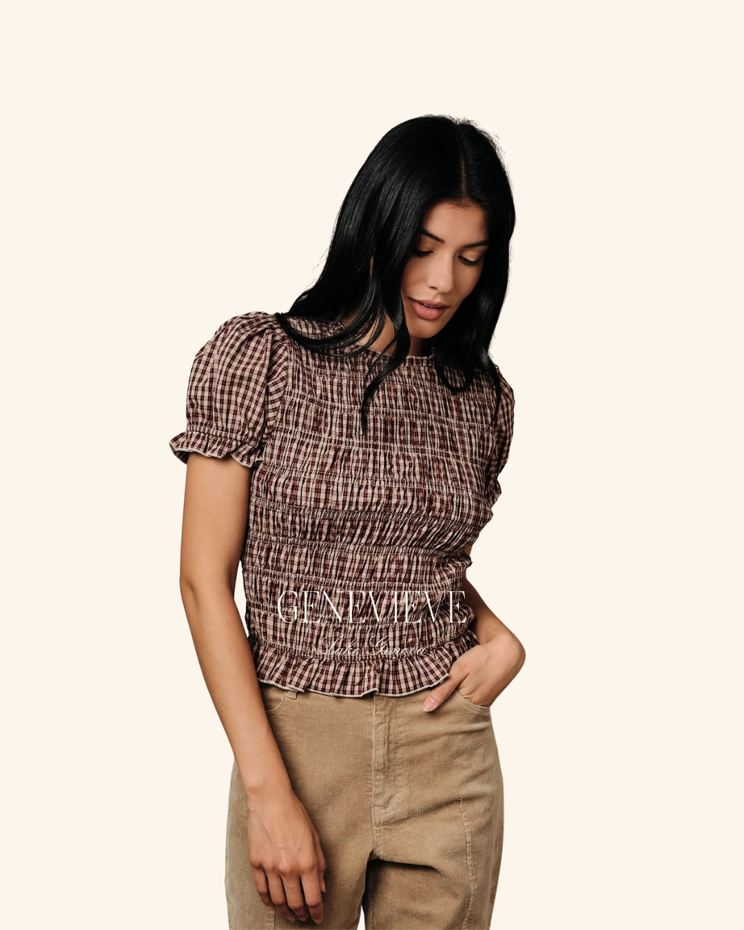 Sunday Edition Wine Smock Plaid Top