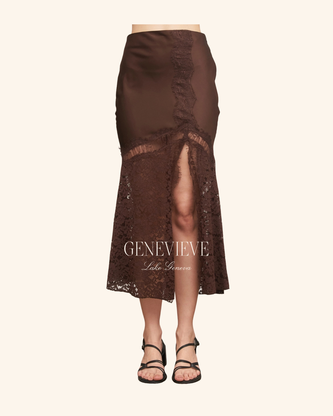 En Creme Brown Lace Skirt