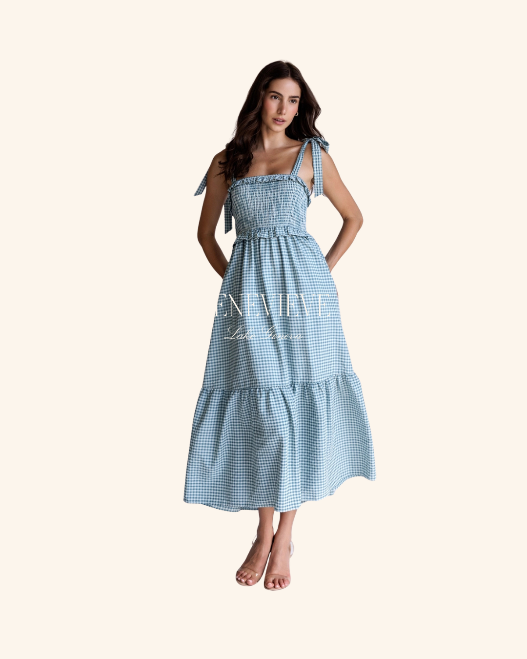 Storia Ivory Teal Smocked Dress