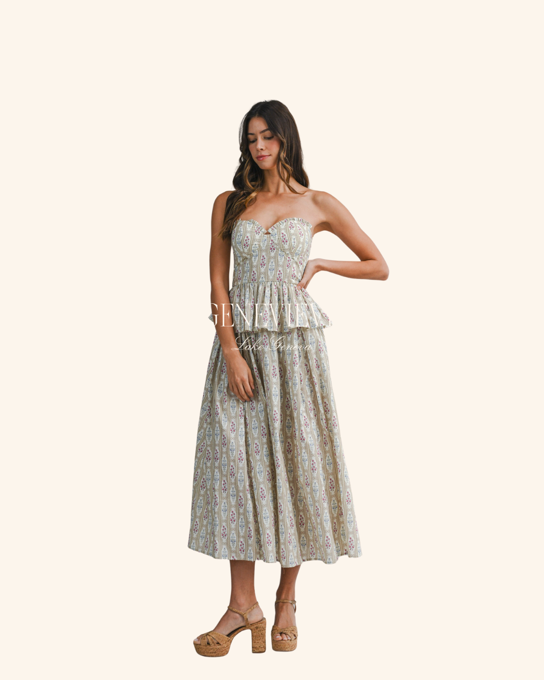 Mable Taupe Floral Midi Skirt