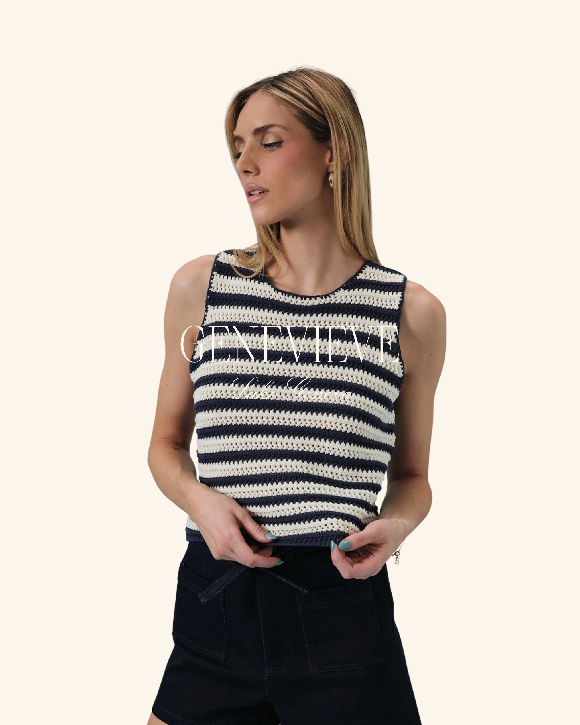 Sunday Edition Two-Tone Crochet Knit Tank