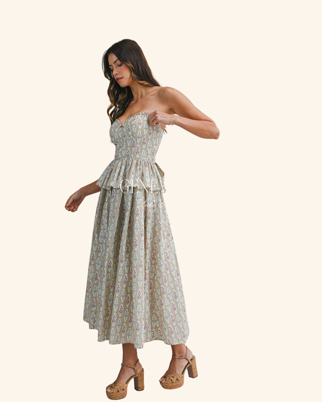 Mable Taupe Floral Strapless Top