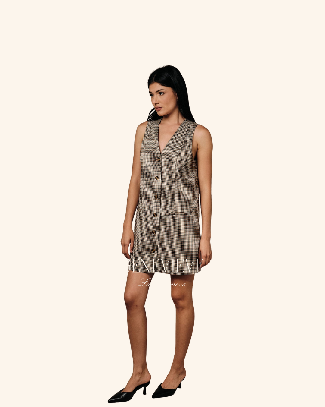 Sunday Edition V Neck Sleevless Houndstooth Mini