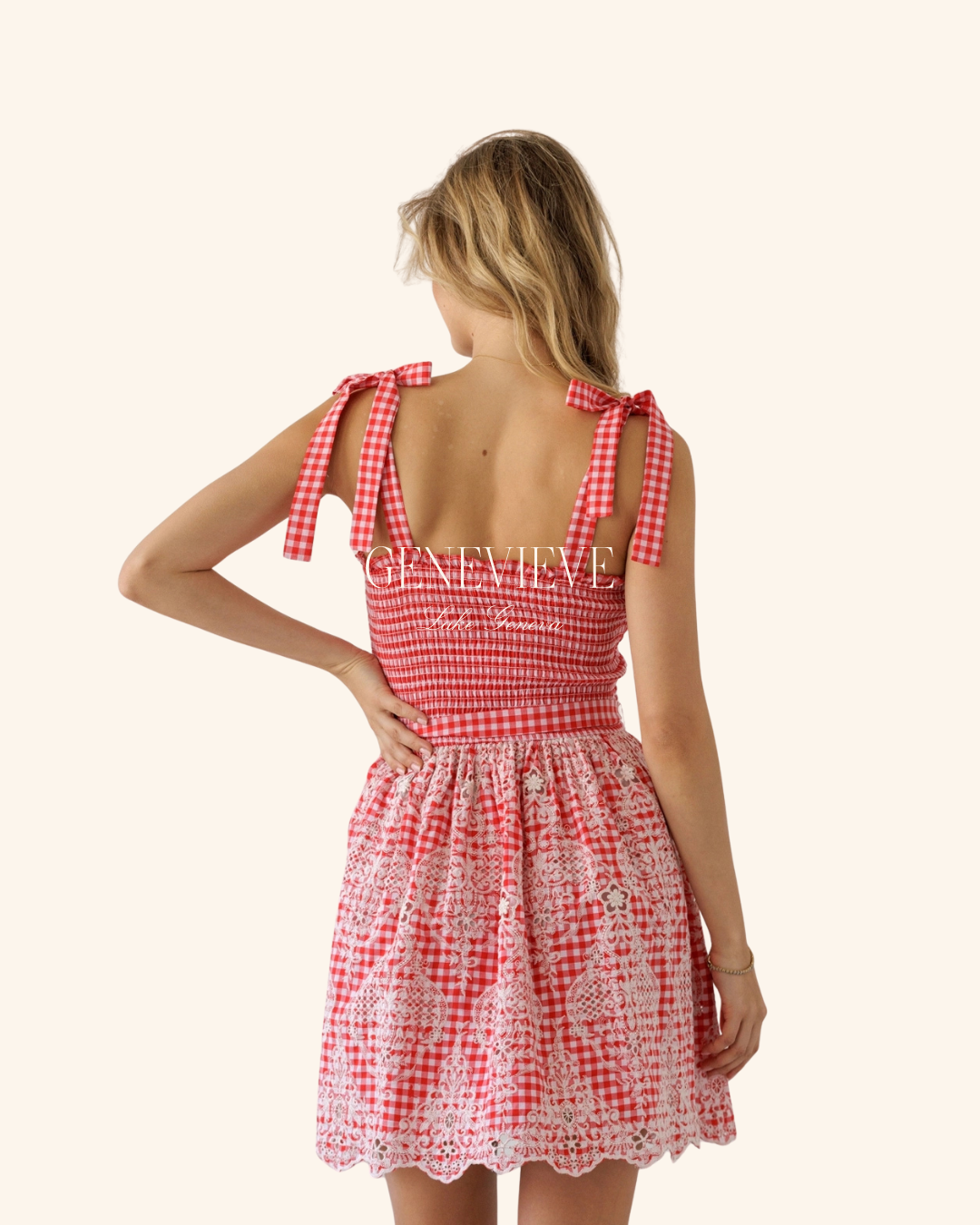 Storia Red Plaid Lace Tie Mini Dress