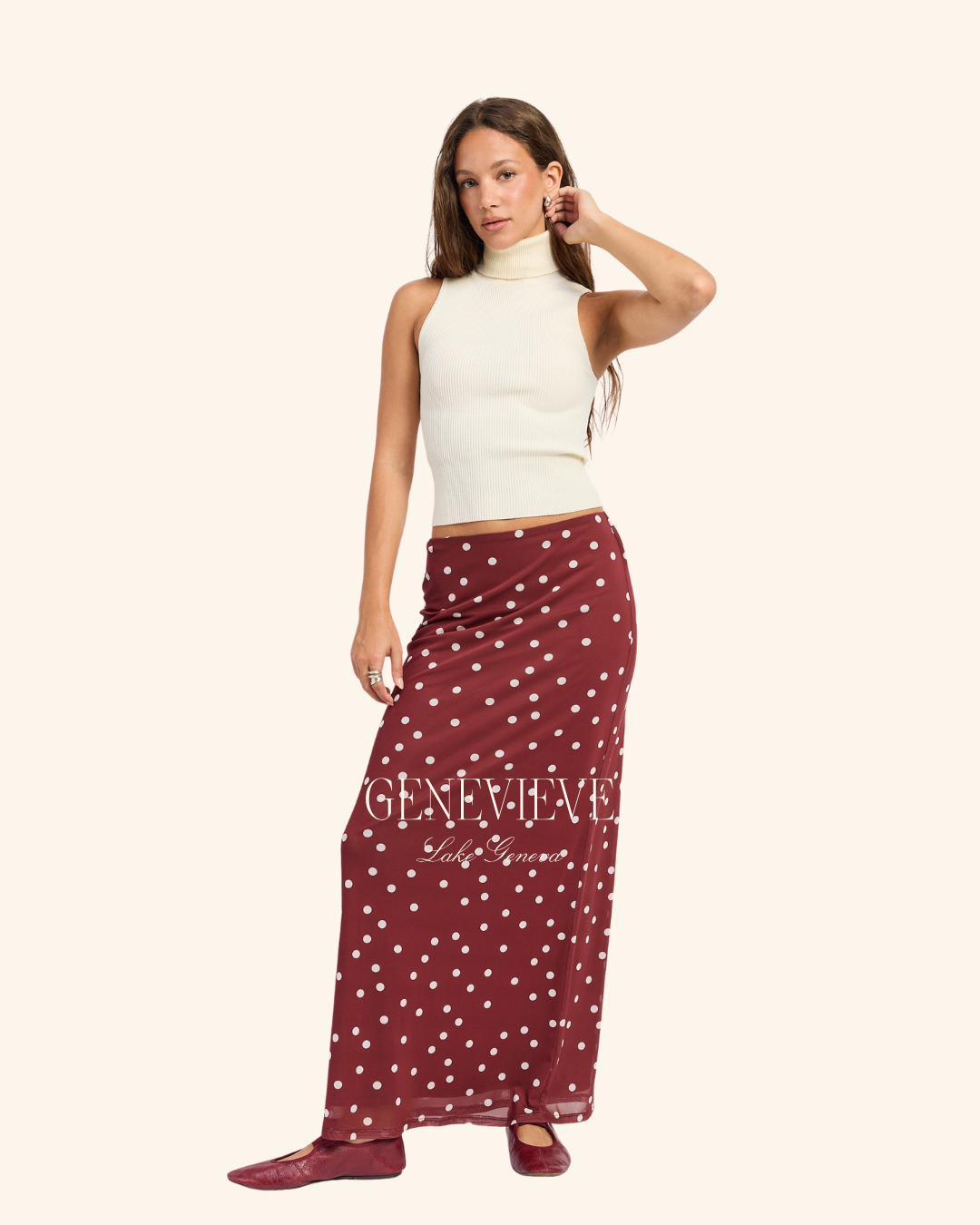 Emory Park Maroon Polkadot Skirt