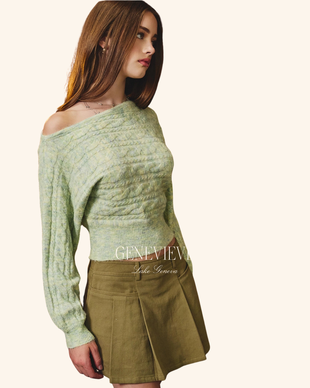Le Lis Green One Shoulder Sweater