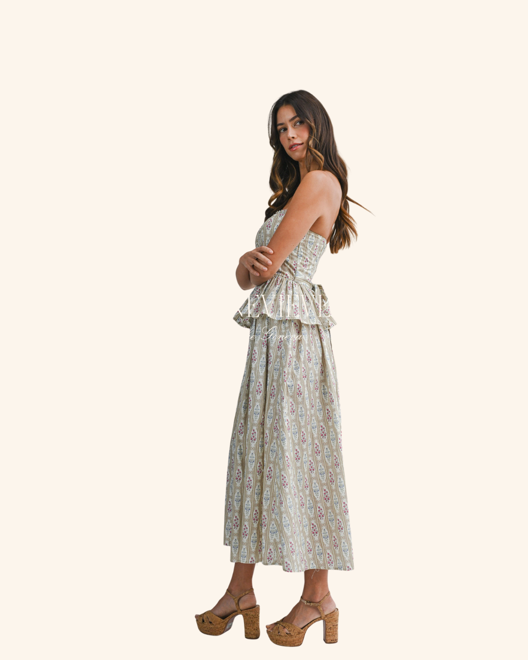 Mable Taupe Floral Midi Skirt