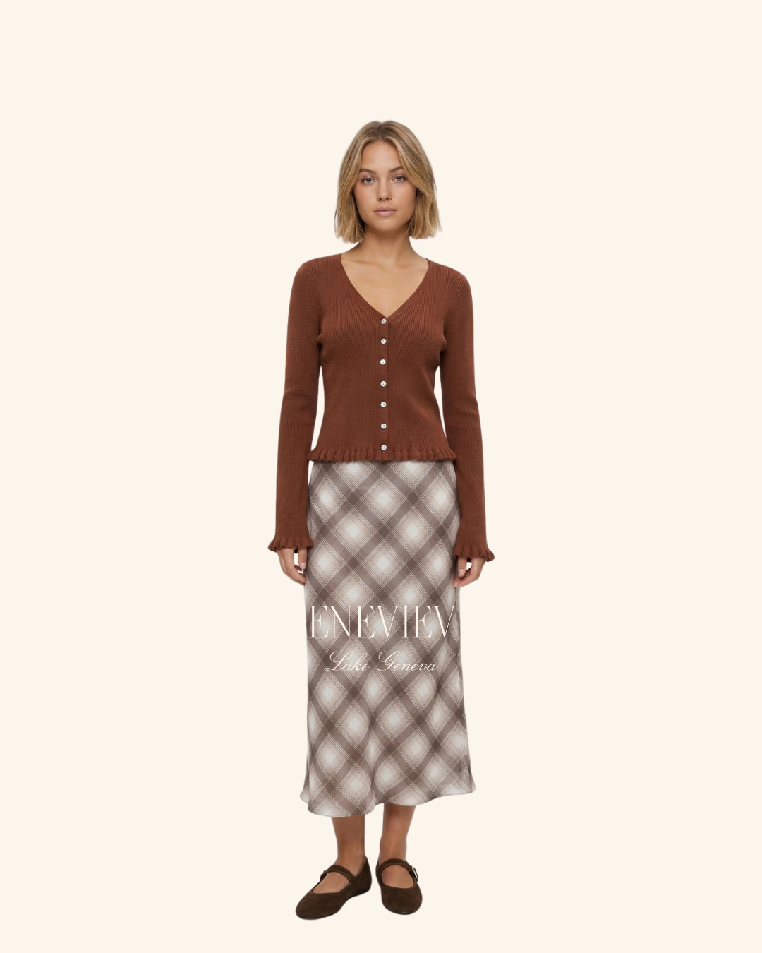 Twenti Taupe Chocolate Plaid Skirt