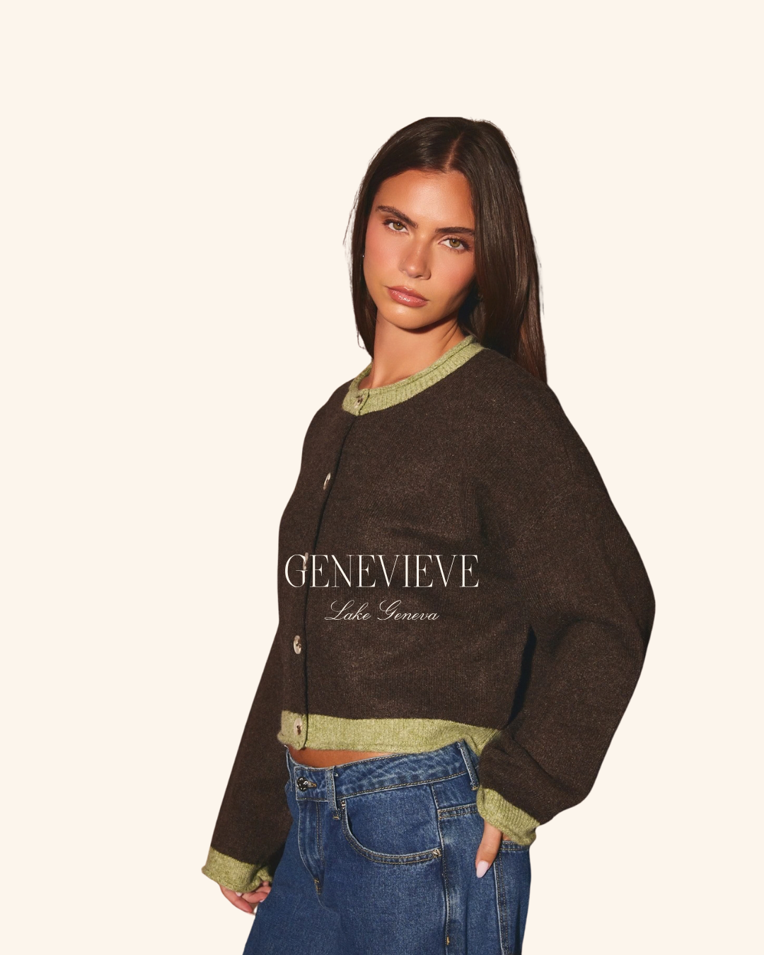 Le Lis Brown Green Contrast Cardigan