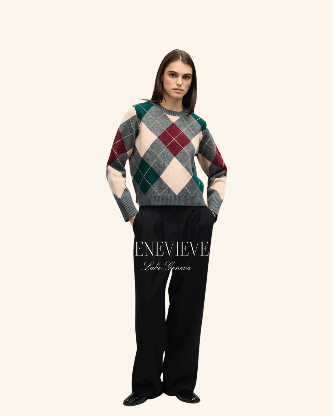 All Row Grey Multicolored Argyle Sweater