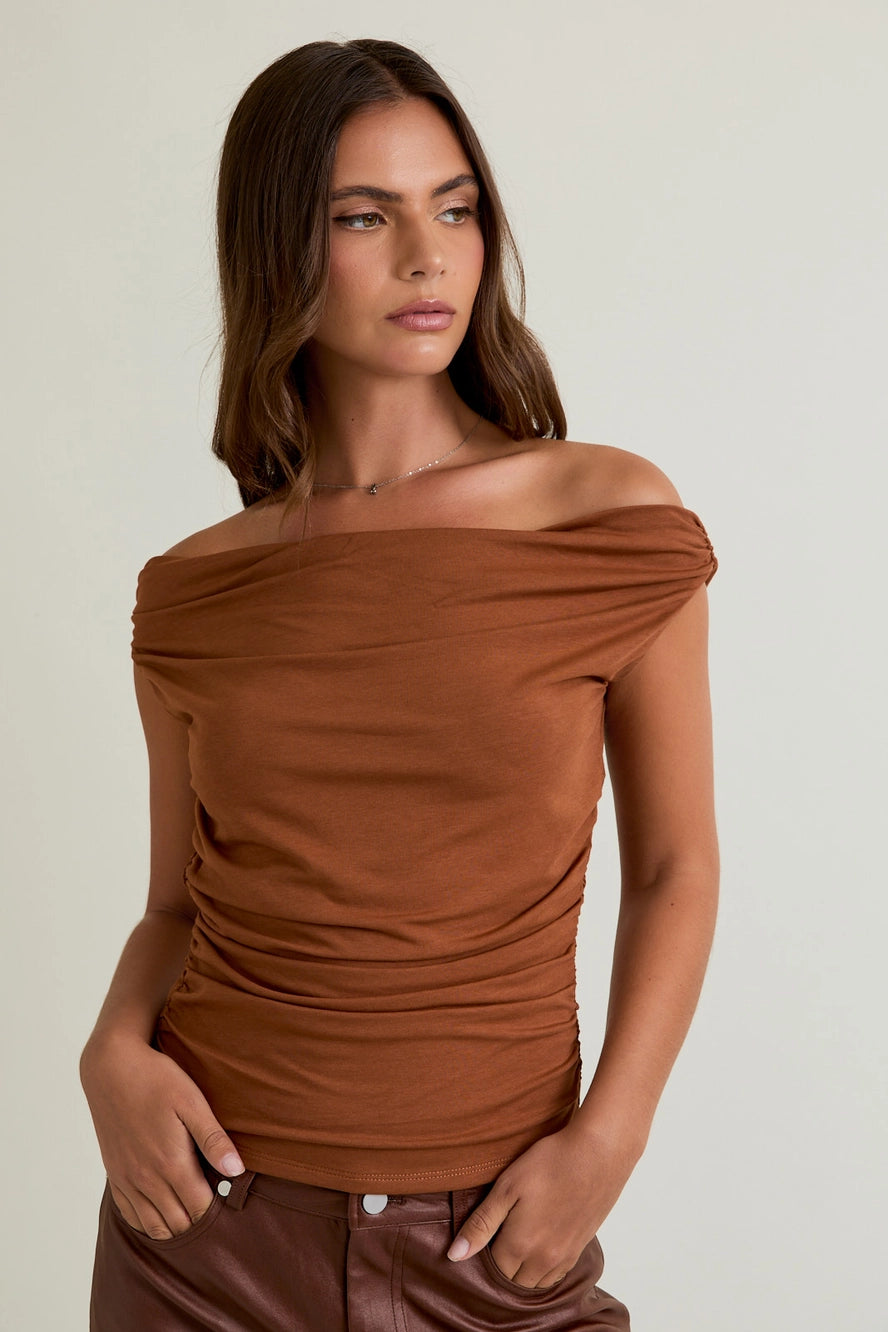 Le Lis Off the Shoulder Top with Ruching (Various Colors)