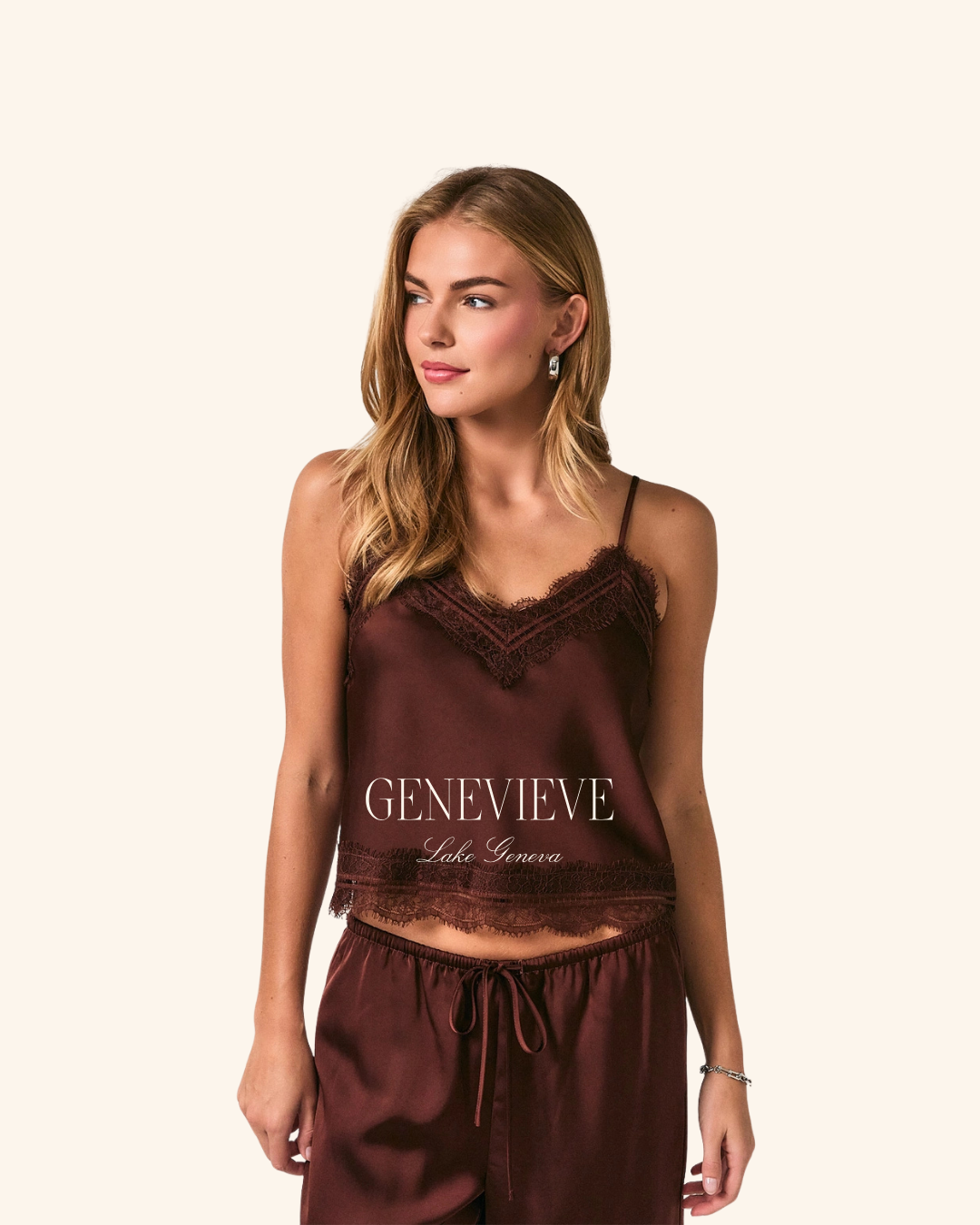 Le Lis Satin Brown Spaghetti Strap Top