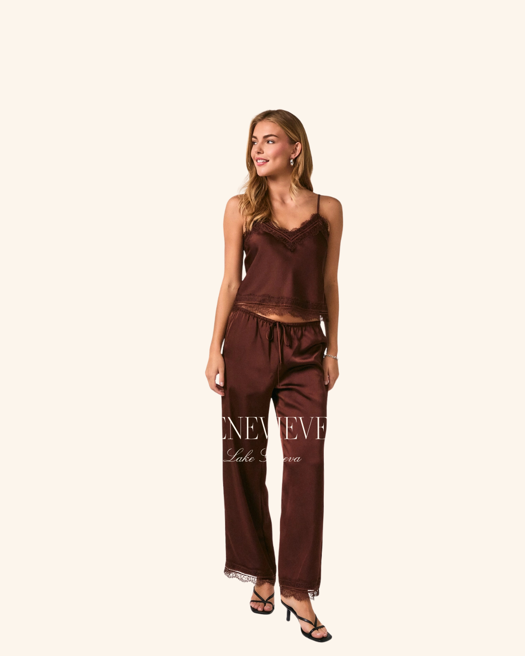 Le Lis Satin Brown Spaghetti Strap Top