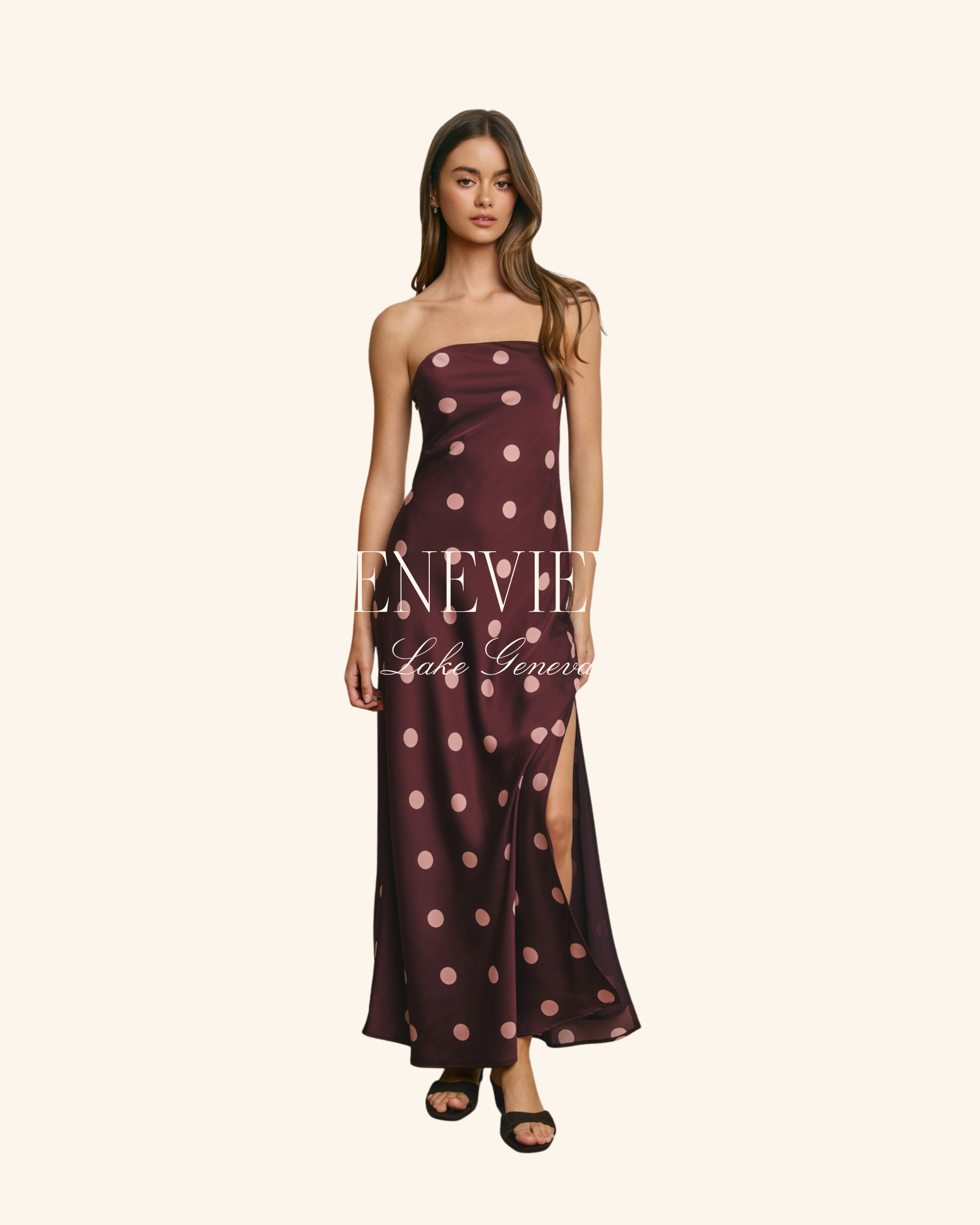 Blue Blush Purple Polka Dot Strapless Maxi Dress
