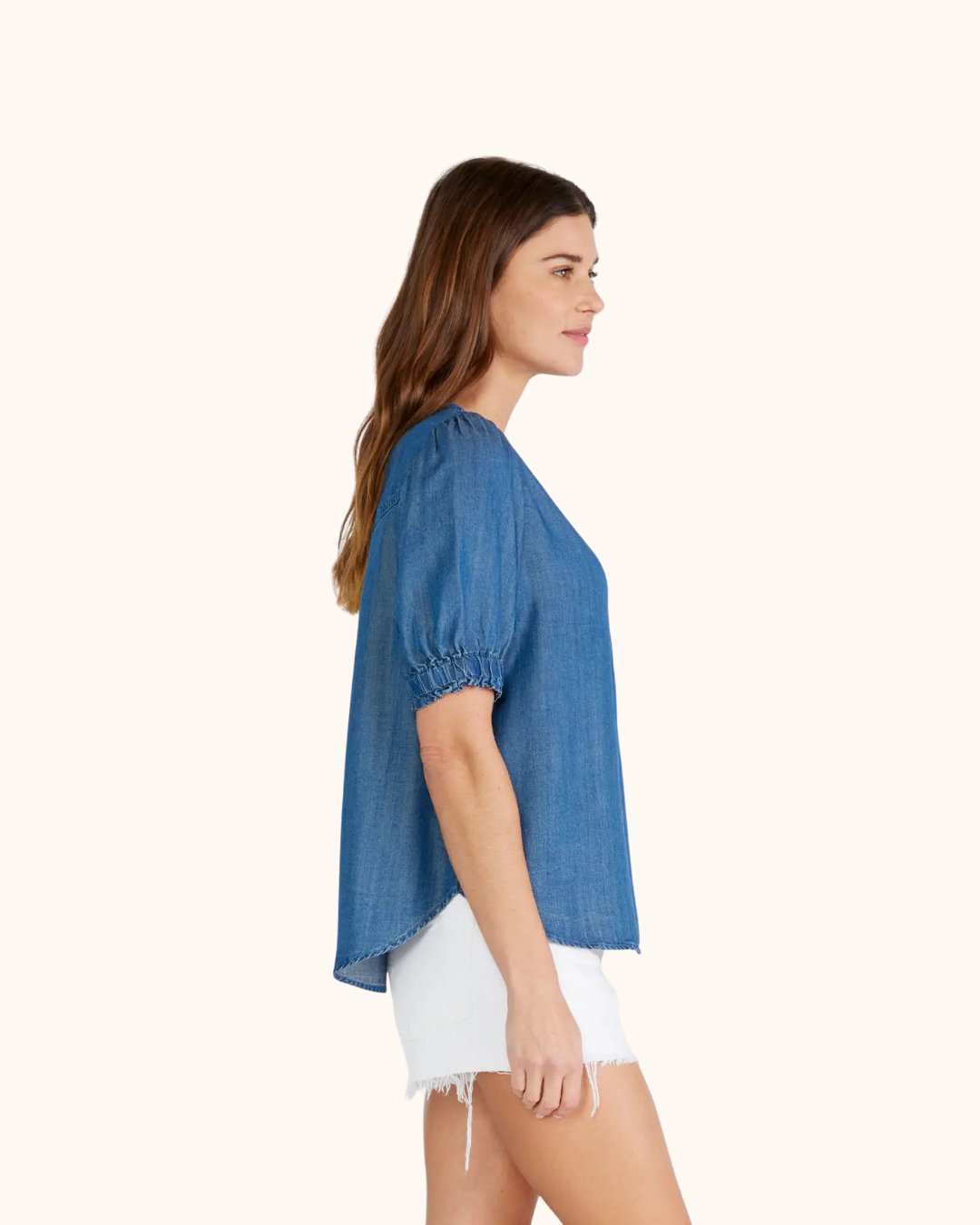Lovestitch Tencel Puff Sleeve Button Front Blouse