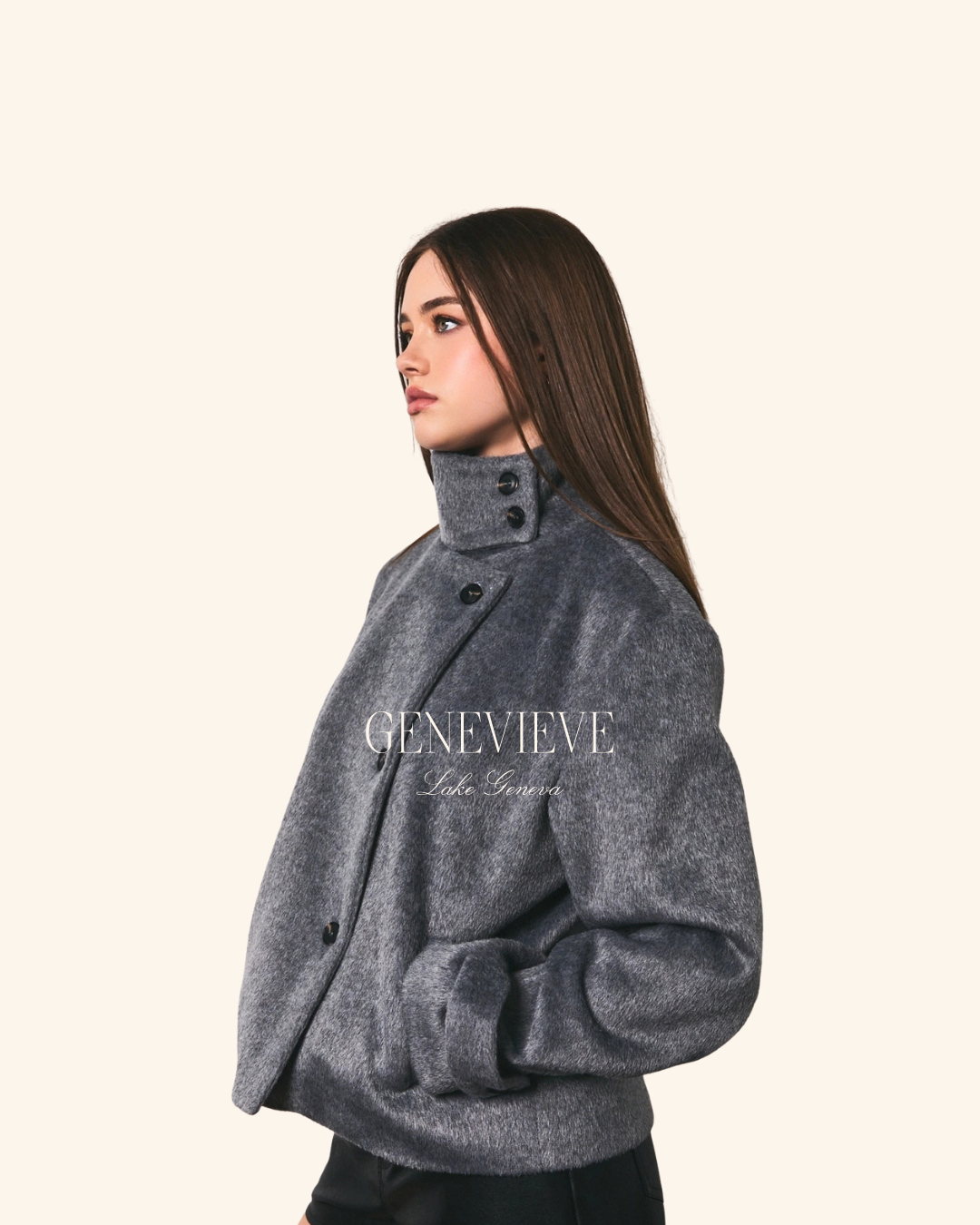 Le Lis Grey Crop High Neck Coat